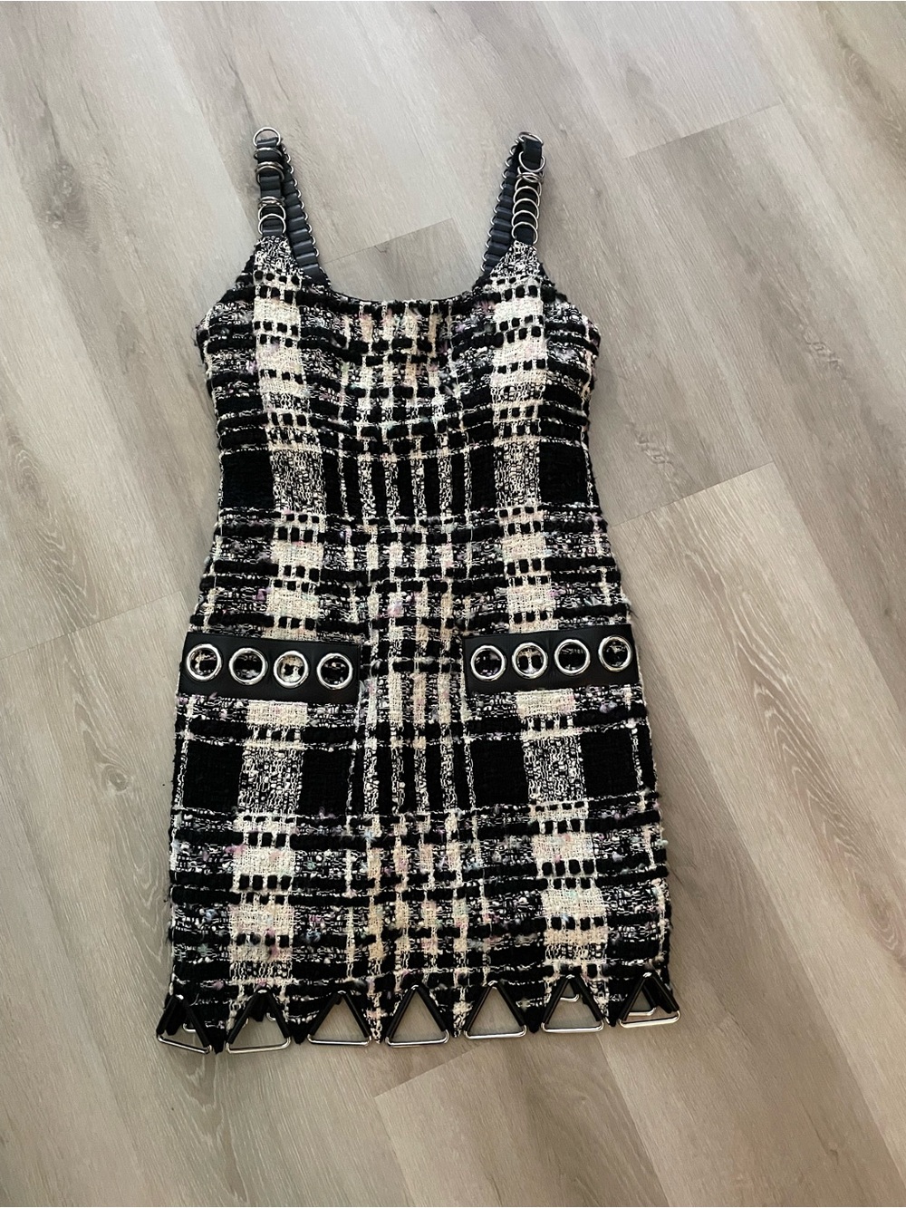 Stunning Alexander Wang Tweed Mini Dress w/ leather and Ring-Strap Detail